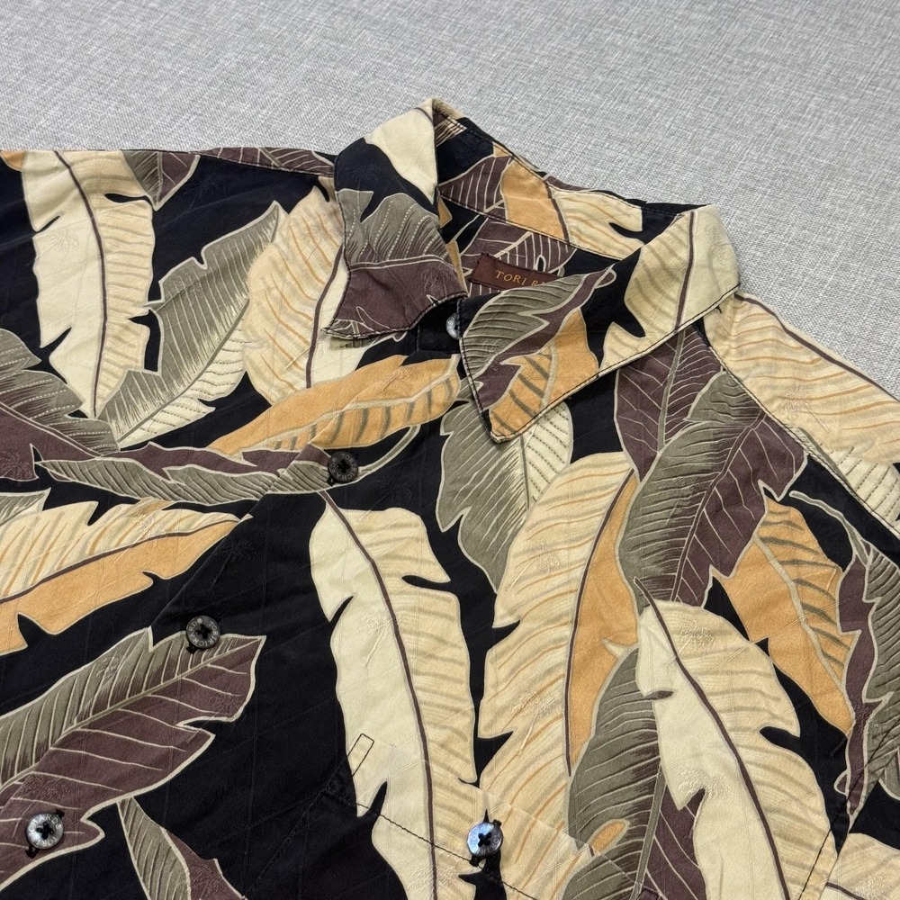 Tori Richard Leaf Print Silk Button-Up Shirt Mens L Multicolor Short Sleeve